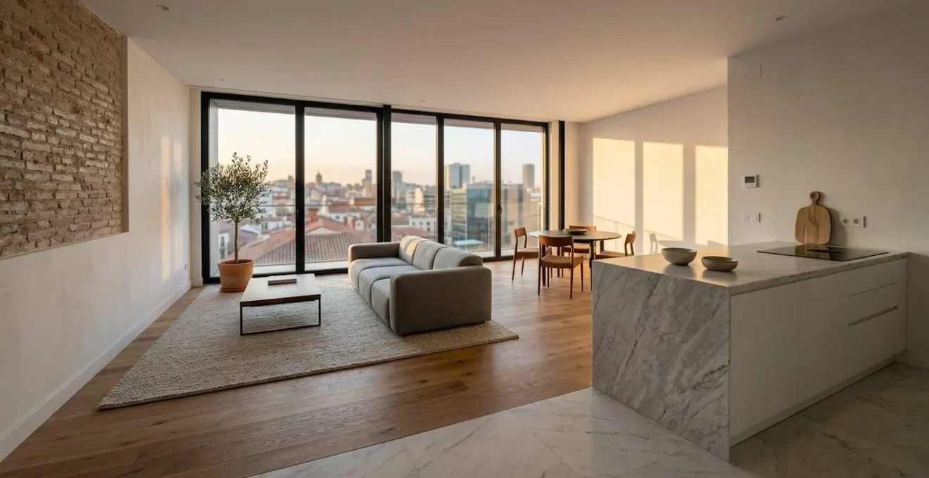 Interior moderno de vivienda mostrando múltiples factores que influyen en el valor inmobiliario