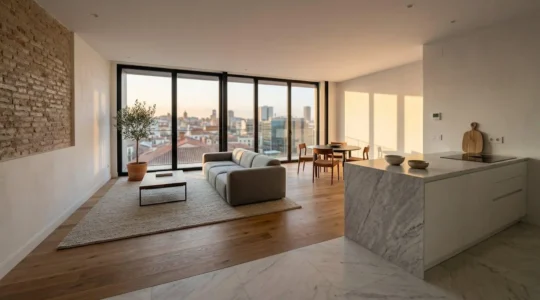 Interior moderno de vivienda mostrando múltiples factores que influyen en el valor inmobiliario
