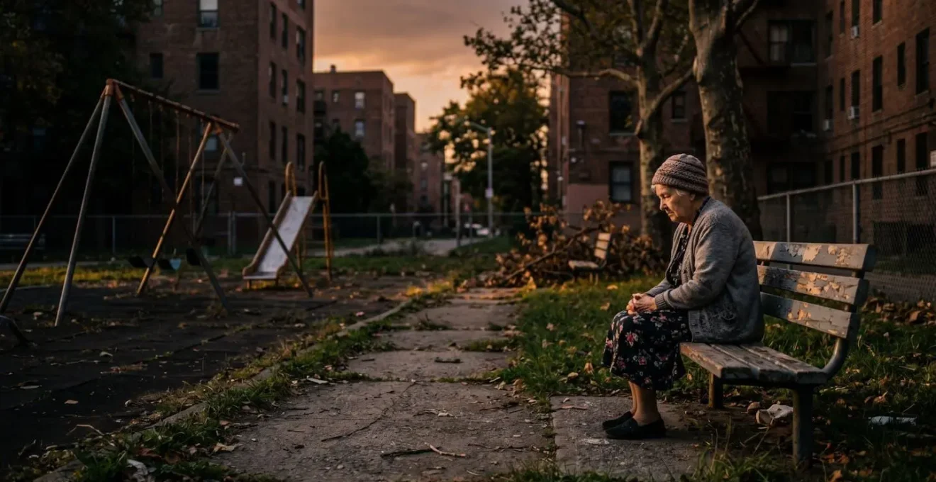 Vista aérea de un barrio mostrando señales de deterioro urbano y desinversión