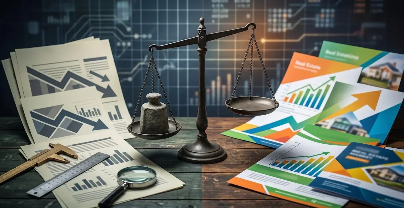 Comparación visual entre valor de tasación bancaria y precio de mercado mediante gráficos y documentos