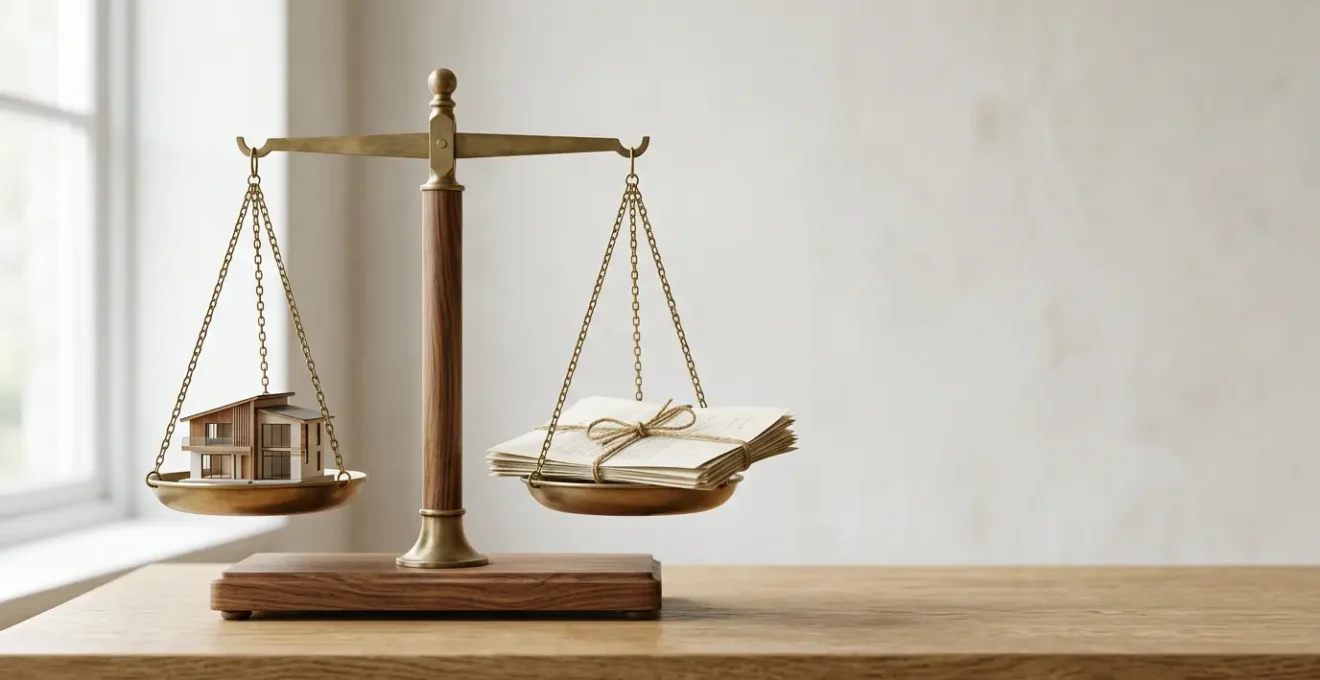 Concepto visual de equilibrio entre derechos de inquilinos y propietarios en alquiler de vivienda