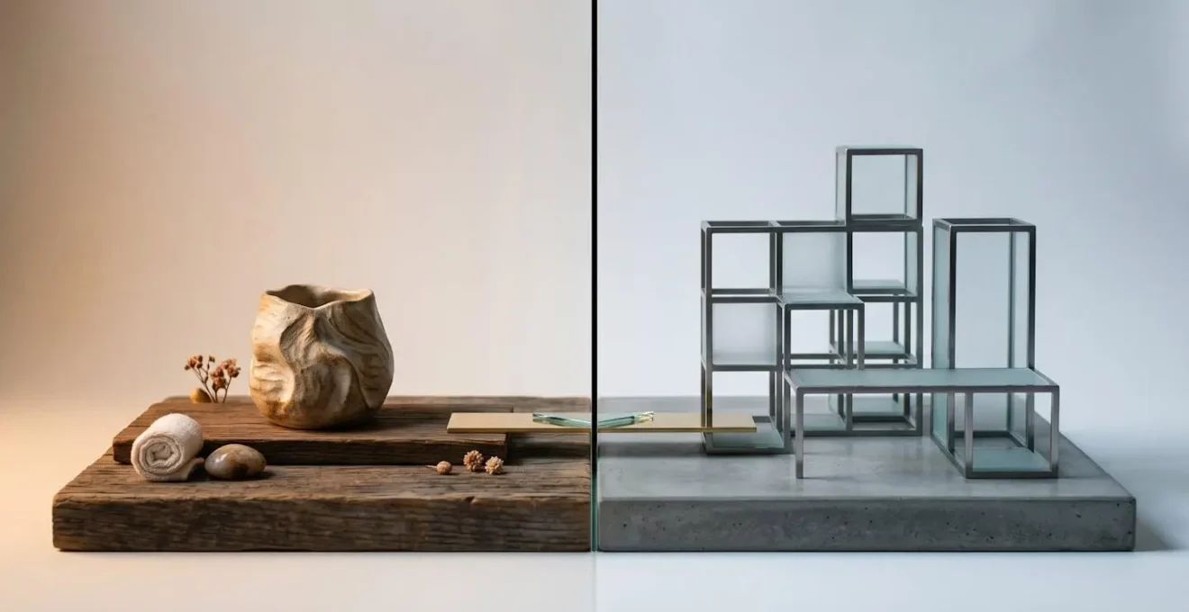 Concepto visual de balanza equilibrando elementos de vivienda individual y zonas comunes