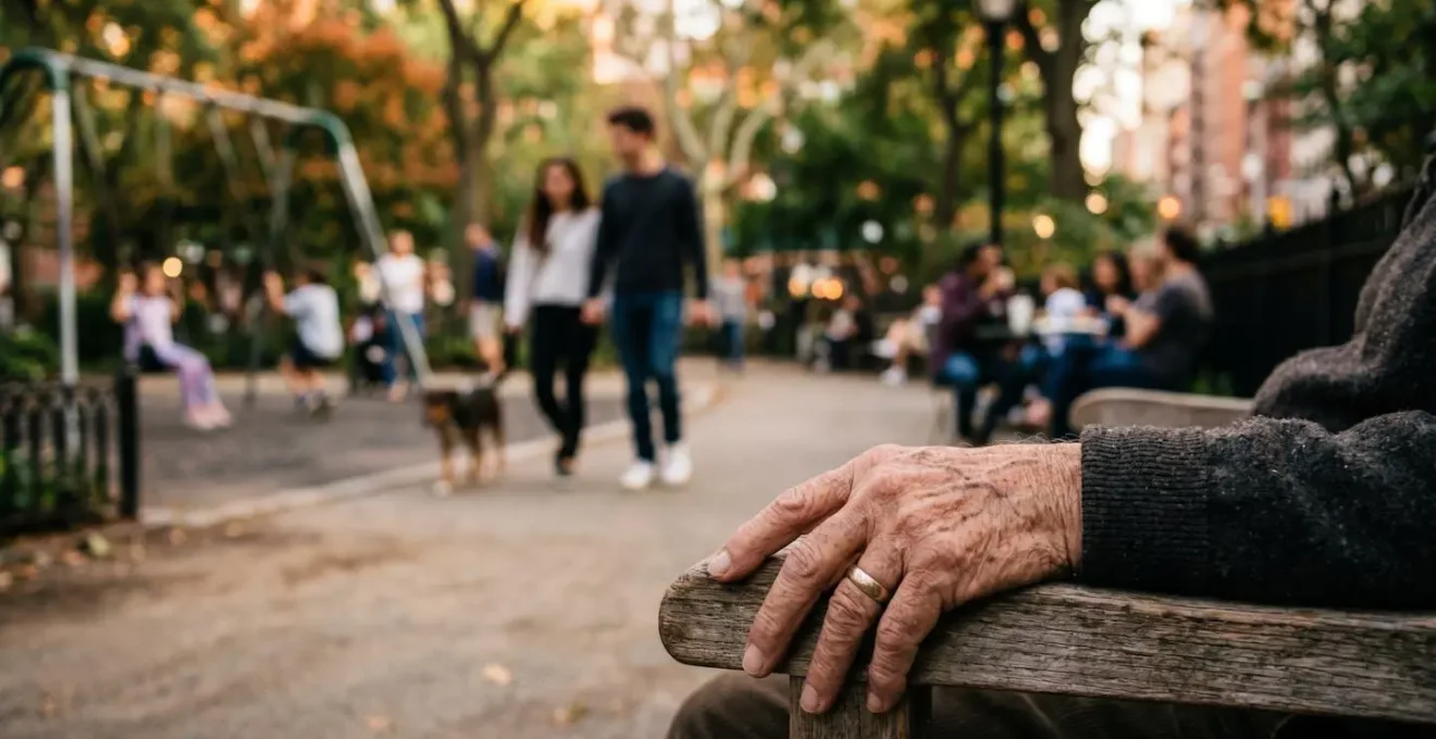 Escena urbana mostrando diferentes generaciones utilizando espacios publicos compartidos