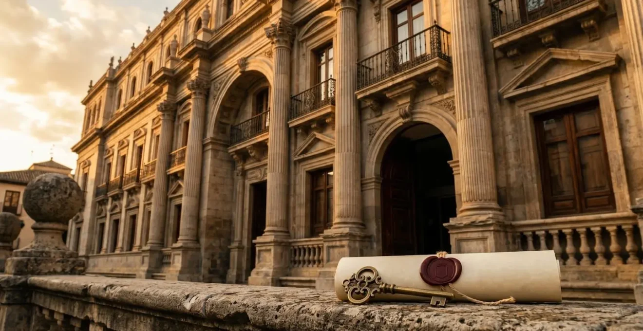 Edificio oficial del Registro de la Propiedad español con arquitectura clásica